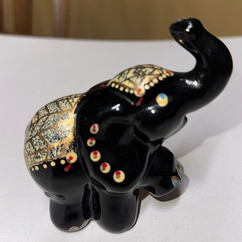 FENTON ART GLASS Hand Painted Black Circus Elephant SIGNED By S. Wajda